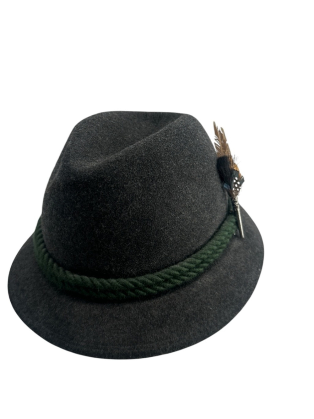 Hutmacher Zapf hat Wool Alpine Fedora Hat Gray Green Feather Accent Oktoberfest